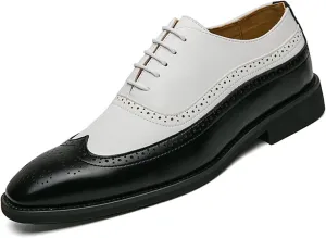 Men's Soft Leather Oxford Dress Shoes Classic Wingtip Lace-Up Brogue Oxford Shoes Stylish Business Casual Formal Work Shoes