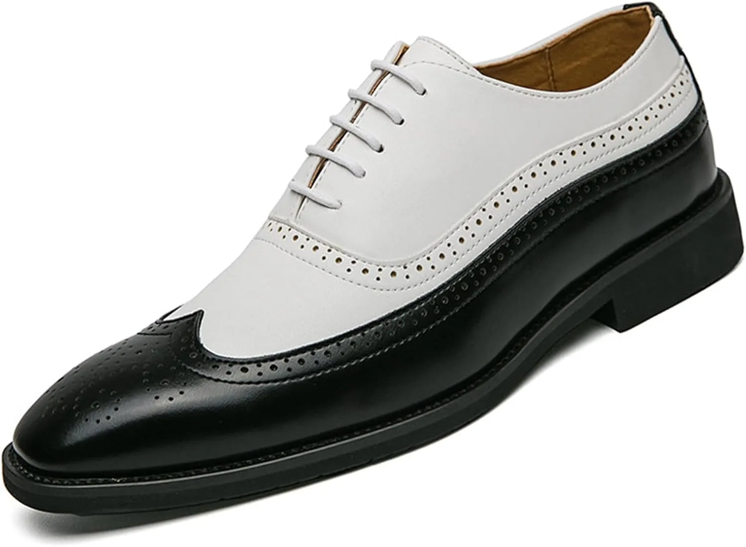 Men's Soft Leather Oxford Dress Shoes Classic Wingtip Lace-Up Brogue Oxford Shoes Stylish Business Casual Formal Work Shoes