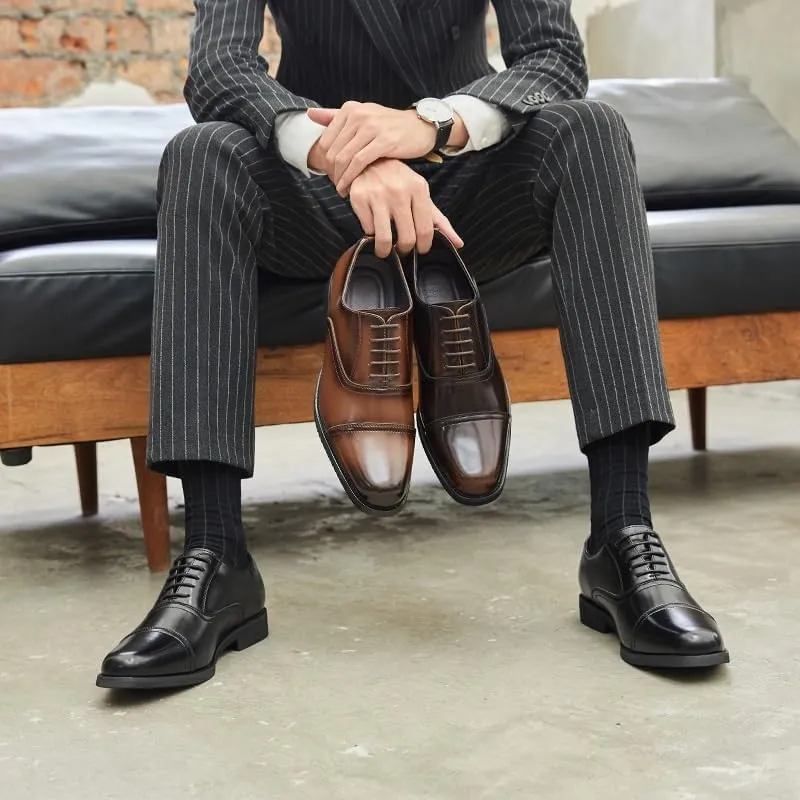 Mens Split Toe Oxford Dress Shoes Genuine Leather British Style Soft Sole Wedding Shoes for Groom Business Formal