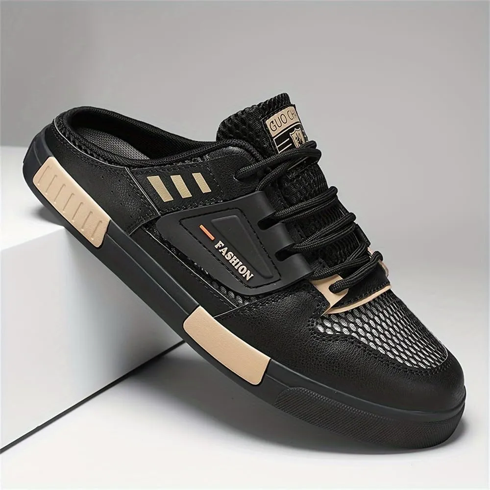 Mens Stylish Streetwear Hollow Out Mule Slippers - Comfortable Non-Slip Rubber Sole, Ventilated Breathable Design for Casual Ease - Ideal Footwear for Trendsetters
