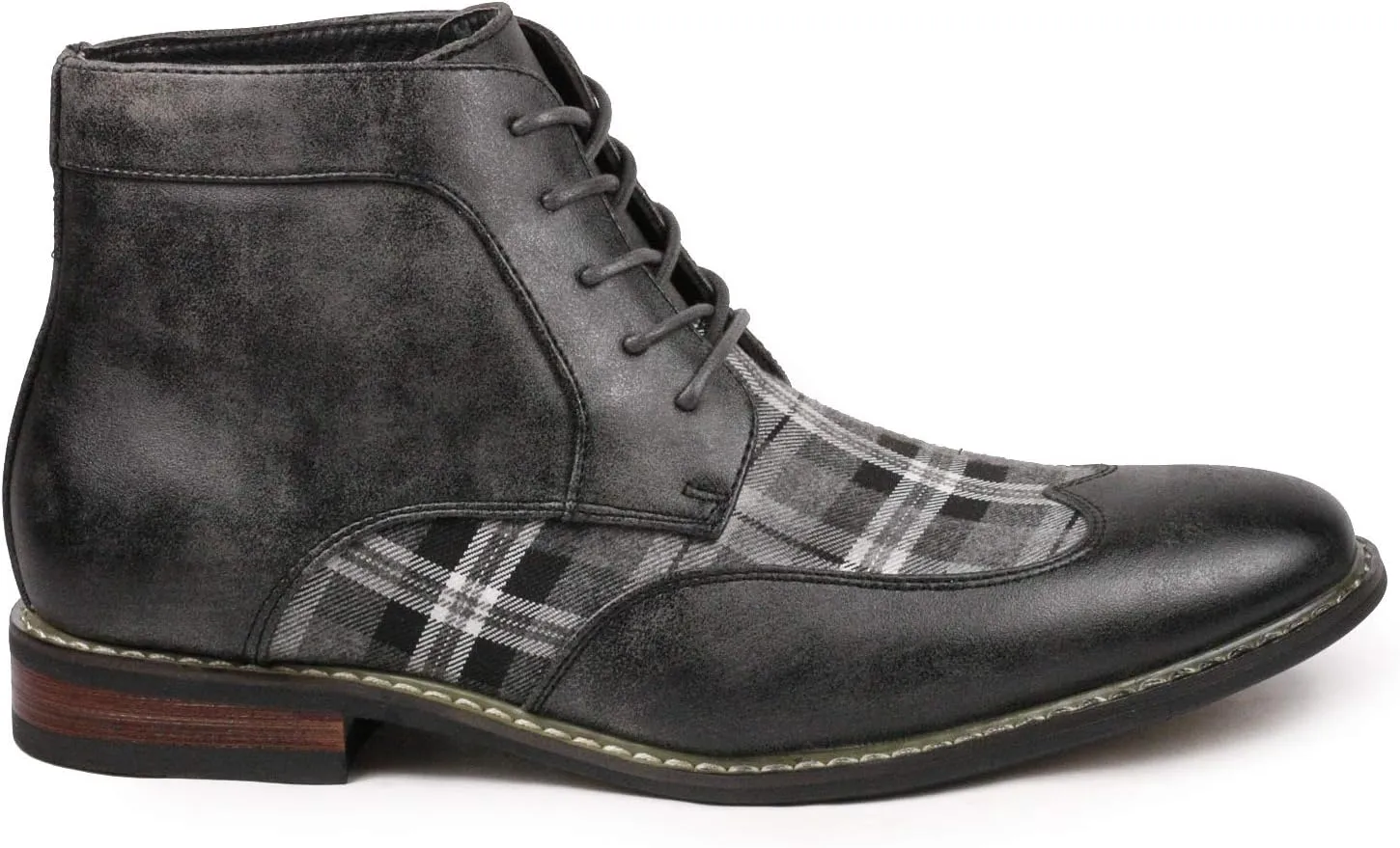 Metrocharm Alex-07 Men's Plaid Lace Up Wing Tip Classic Oxford Boot