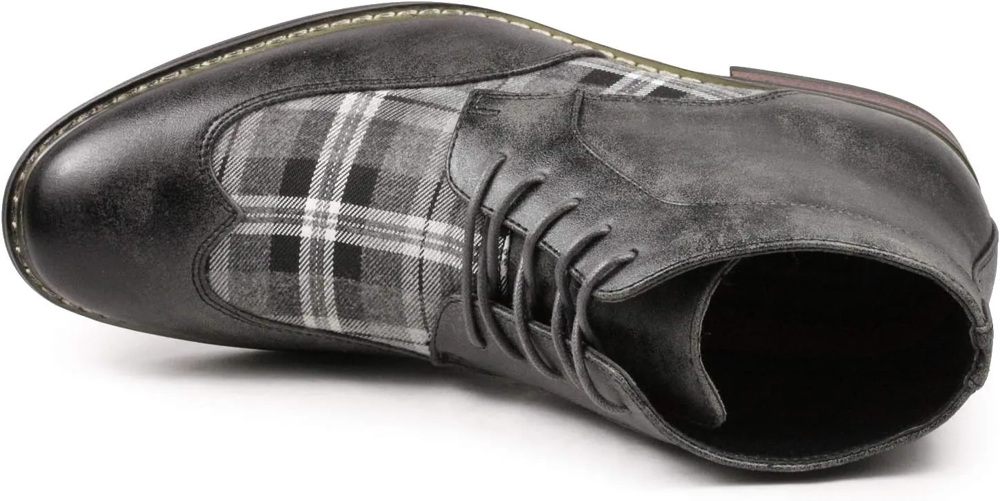Metrocharm Alex-07 Men's Plaid Lace Up Wing Tip Classic Oxford Boot