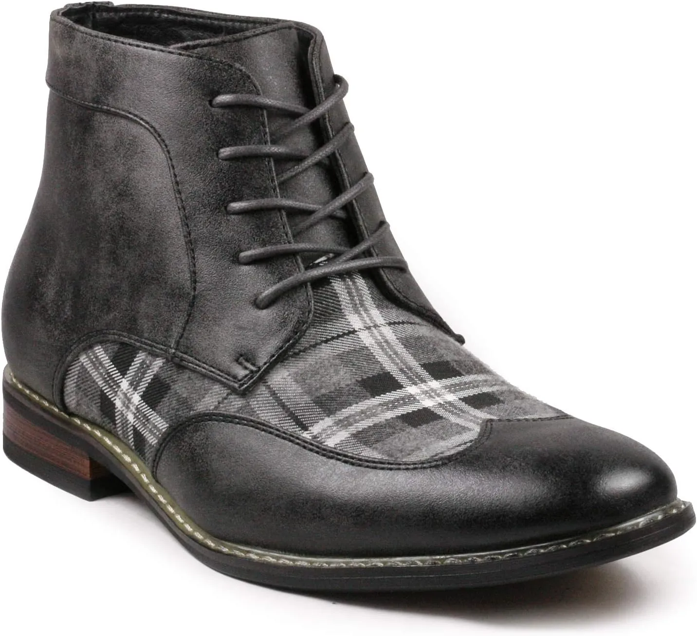 Metrocharm Alex-07 Men's Plaid Lace Up Wing Tip Classic Oxford Boot