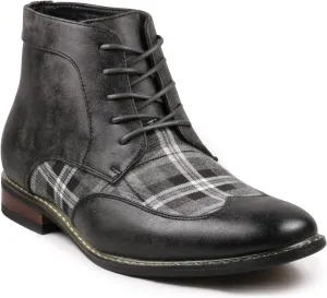 Metrocharm Alex-07 Men's Plaid Lace Up Wing Tip Classic Oxford Boot