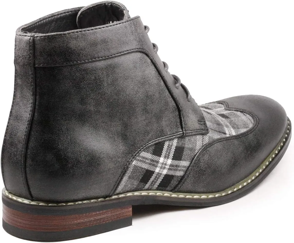 Metrocharm Alex-07 Men's Plaid Lace Up Wing Tip Classic Oxford Boot