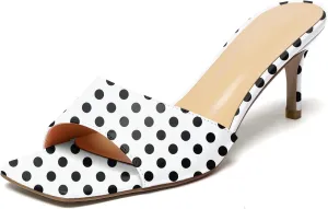 Mettesally Women’s Kitten Mid Heel Mules Square Open Toe Heeled Slippers Slip-on Backless Sandals Comfort Party Slides Shoes