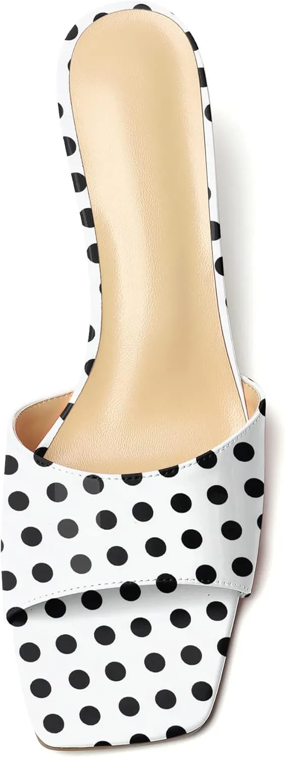 Mettesally Women’s Kitten Mid Heel Mules Square Open Toe Heeled Slippers Slip-on Backless Sandals Comfort Party Slides Shoes