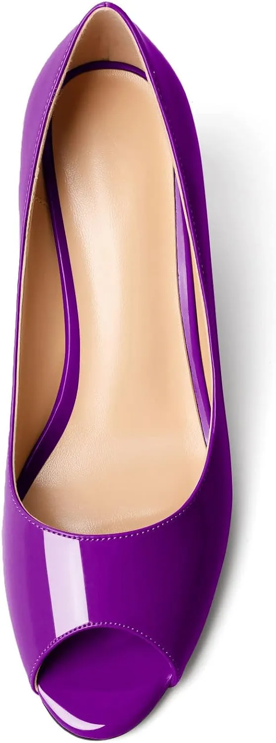Mettesally Womens Peep Toe Pumps Low Chunky Heels Slip On Comfortable Open Toe Wedding Prom Dressy Shoes