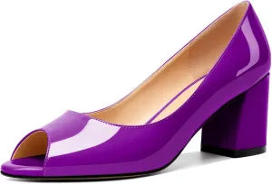 Mettesally Womens Peep Toe Pumps Low Chunky Heels Slip On Comfortable Open Toe Wedding Prom Dressy Shoes