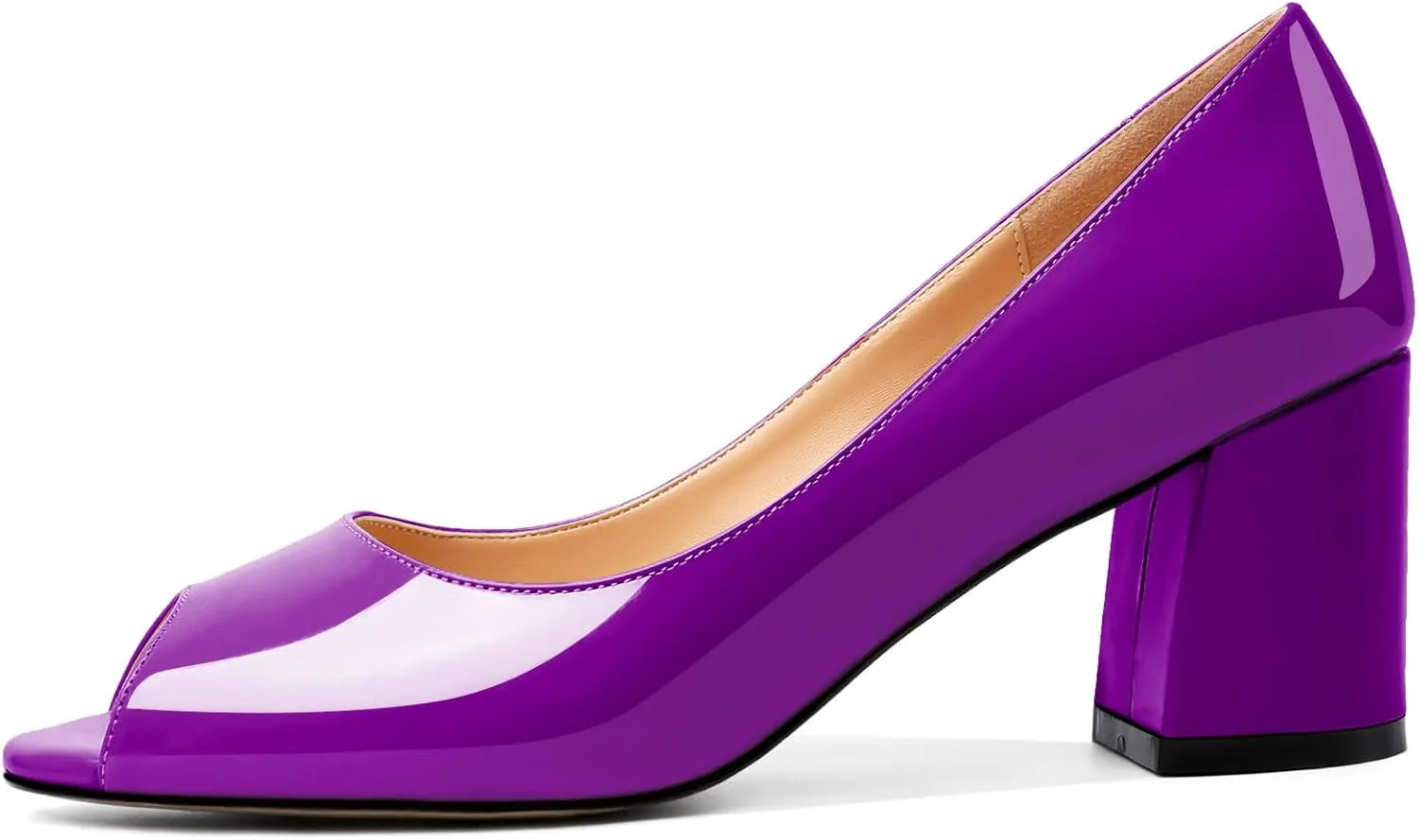 Mettesally Womens Peep Toe Pumps Low Chunky Heels Slip On Comfortable Open Toe Wedding Prom Dressy Shoes