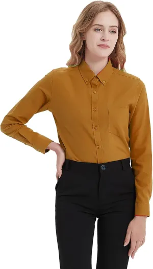 MGWDT Button Down Shirt Women Long Sleeve Blouse Oxford Shirt Classic-Fit Cotton Tops Wrinkle Resistant (2XS-3XL)