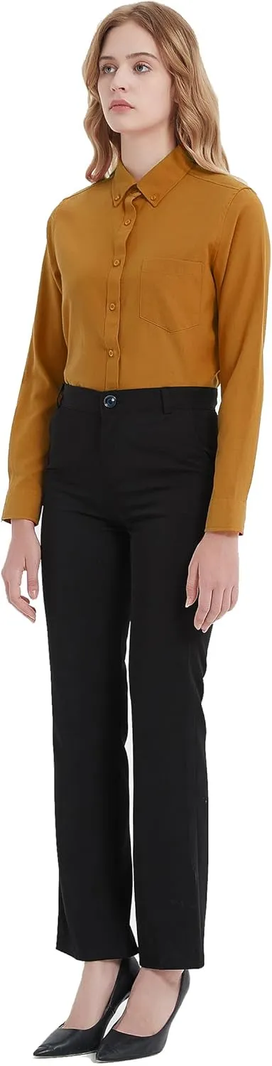 MGWDT Button Down Shirt Women Long Sleeve Blouse Oxford Shirt Classic-Fit Cotton Tops Wrinkle Resistant (2XS-3XL)