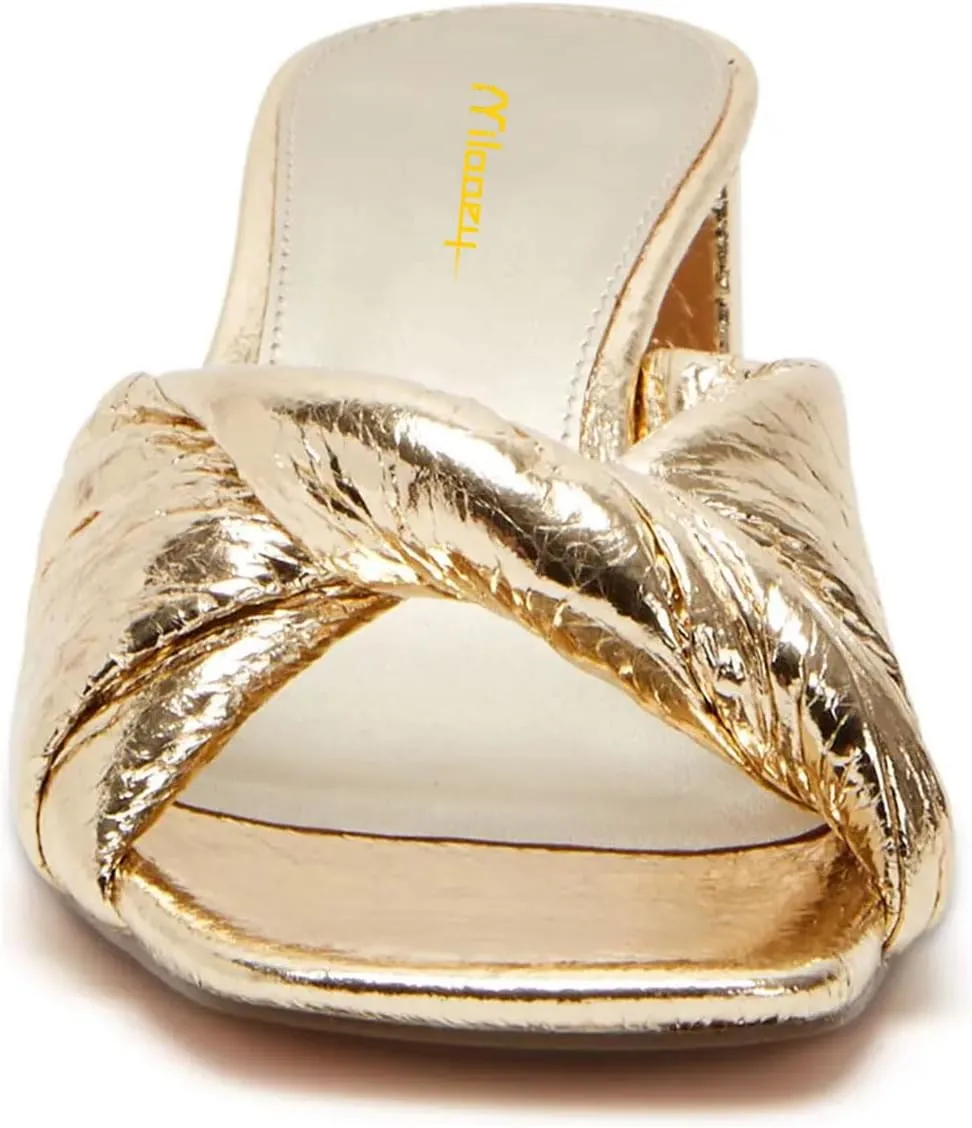 Milooey shoes Women's Open Square Toe Slide Sandal Comfortable Chunky Low Heel Mule Bow Strap Slip On Casual Summer Holiday Shoes Size 4-16 Us
