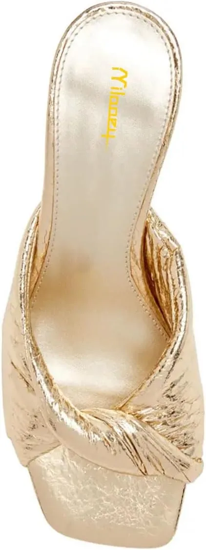 Milooey shoes Women's Open Square Toe Slide Sandal Comfortable Chunky Low Heel Mule Bow Strap Slip On Casual Summer Holiday Shoes Size 4-16 Us