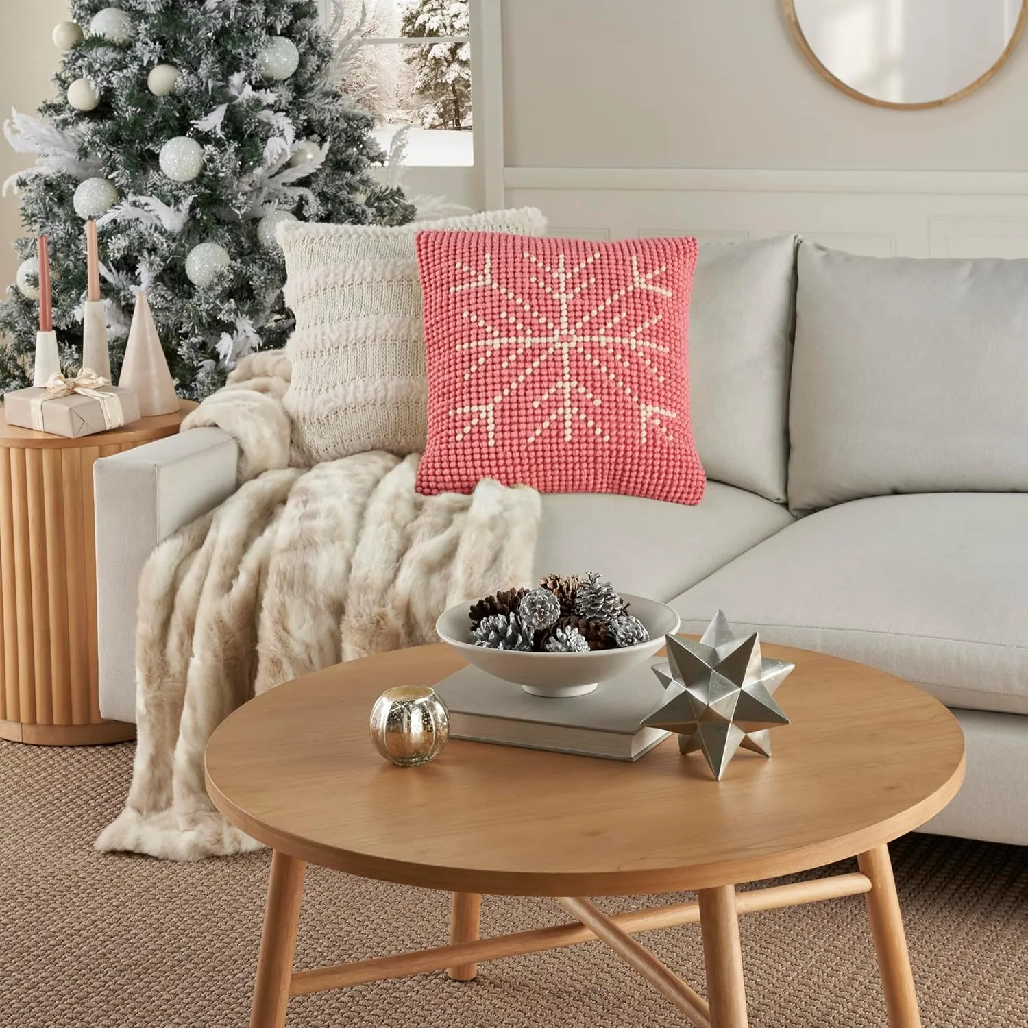 Mina Victory Holiday Throw Pillow, 20" x 20", Pink Ivory