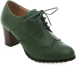 MIOKE Women's Lace Up Wingtip Pump Oxfords Brogues Perforated Chunky Block High Heel Vintage Dress Shoes