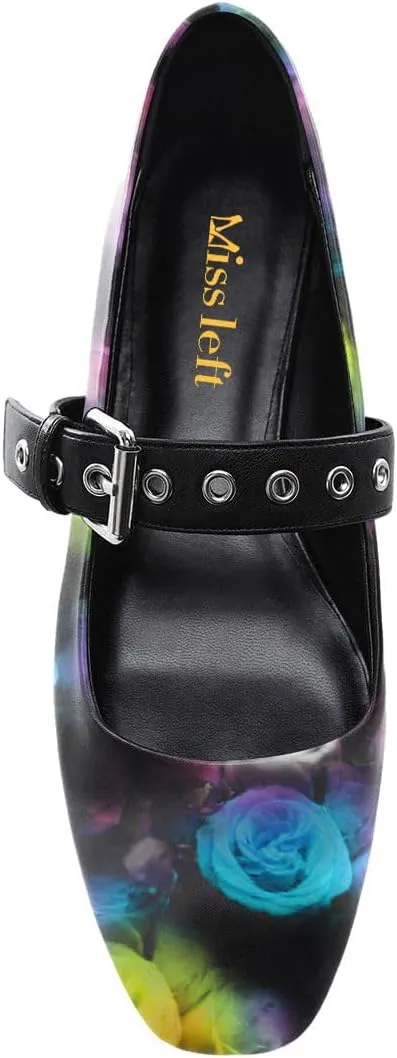 miss left Women Adorable Closed Square Toe Mary Jane Flats Buckle Straps Low Heel Pumps Comfort Ballroom Party Dress Shoes Size 4-16 US