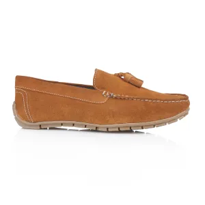 Monza Suede Leather Tassel Loafers - Tan