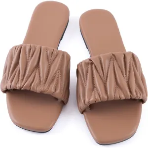 Mtzyoa Women Flat Sandals Braided Leather Nude Summer Dressy Fashion Evening Party Wedding Sandals