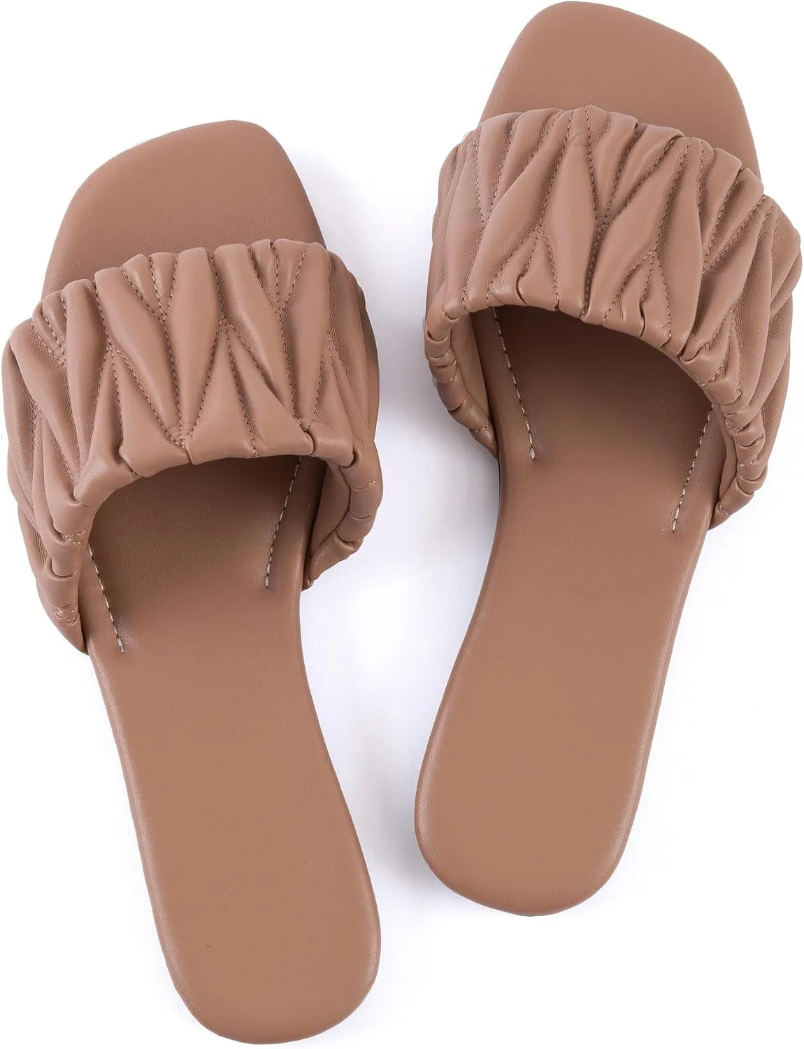 Mtzyoa Women Flat Sandals Braided Leather Nude Summer Dressy Fashion Evening Party Wedding Sandals