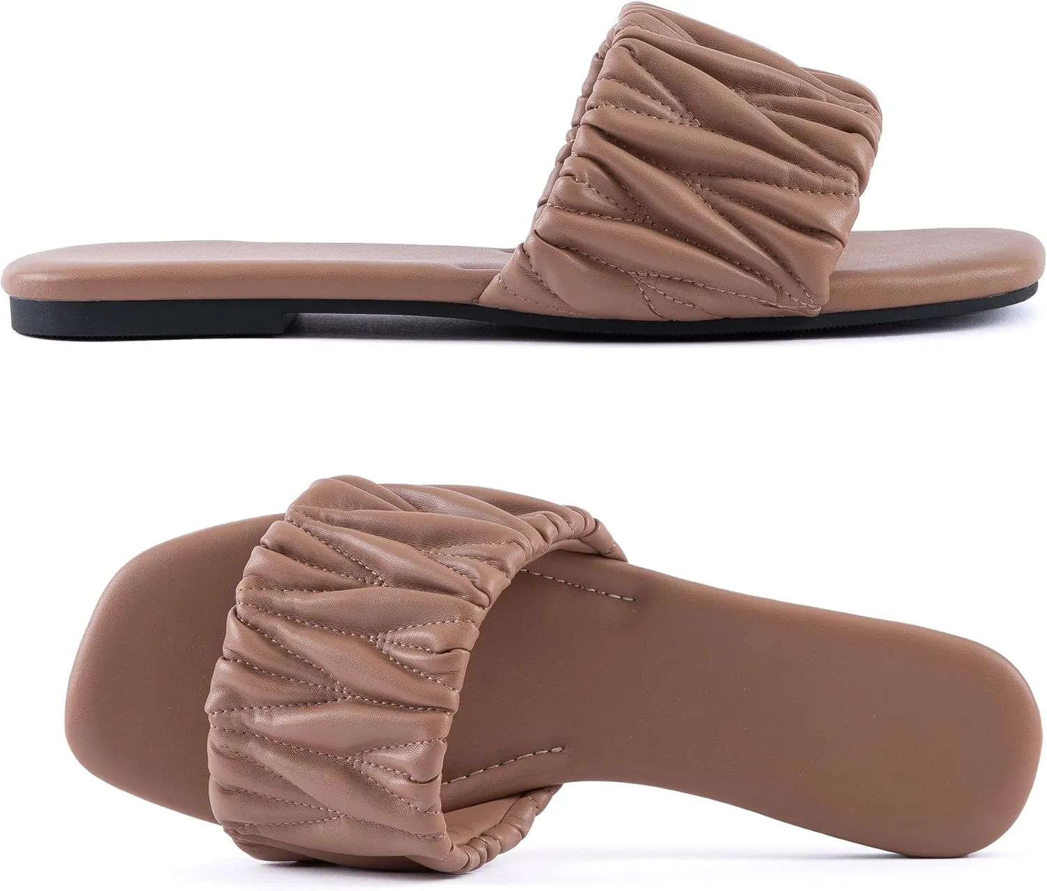 Mtzyoa Women Flat Sandals Braided Leather Nude Summer Dressy Fashion Evening Party Wedding Sandals