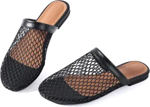 Mtzyoa Women Flat Sandals Mesh Knit Hollow Braided Summer Breathable Openwork Cushioned Non Slip Slip-On Dressy Casual Vacation Bohemian Cute Slides
