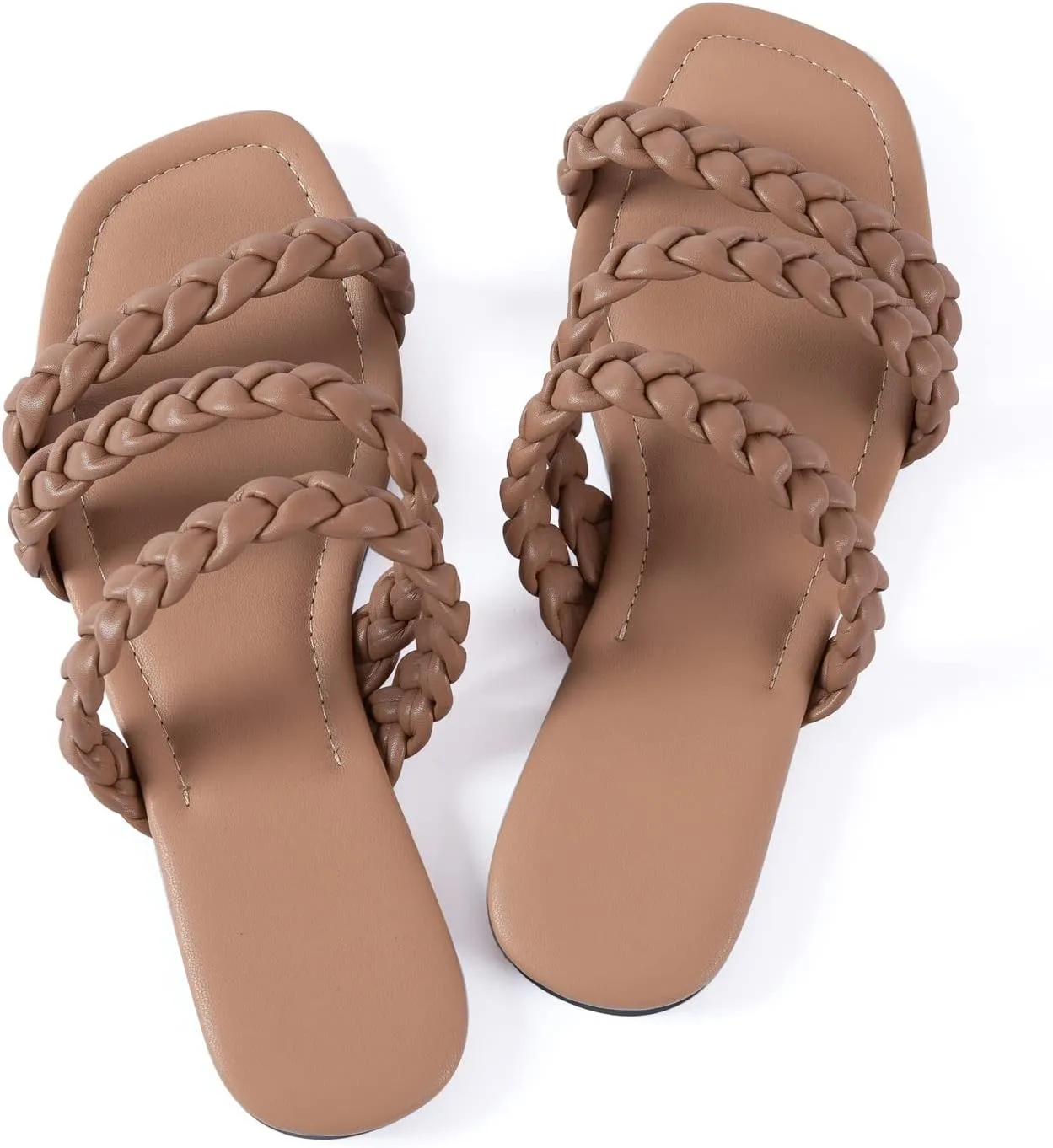 Mtzyoa Women's Sandals Casual Braided Dressy Summer Square Toe Quilted Flat Sandals