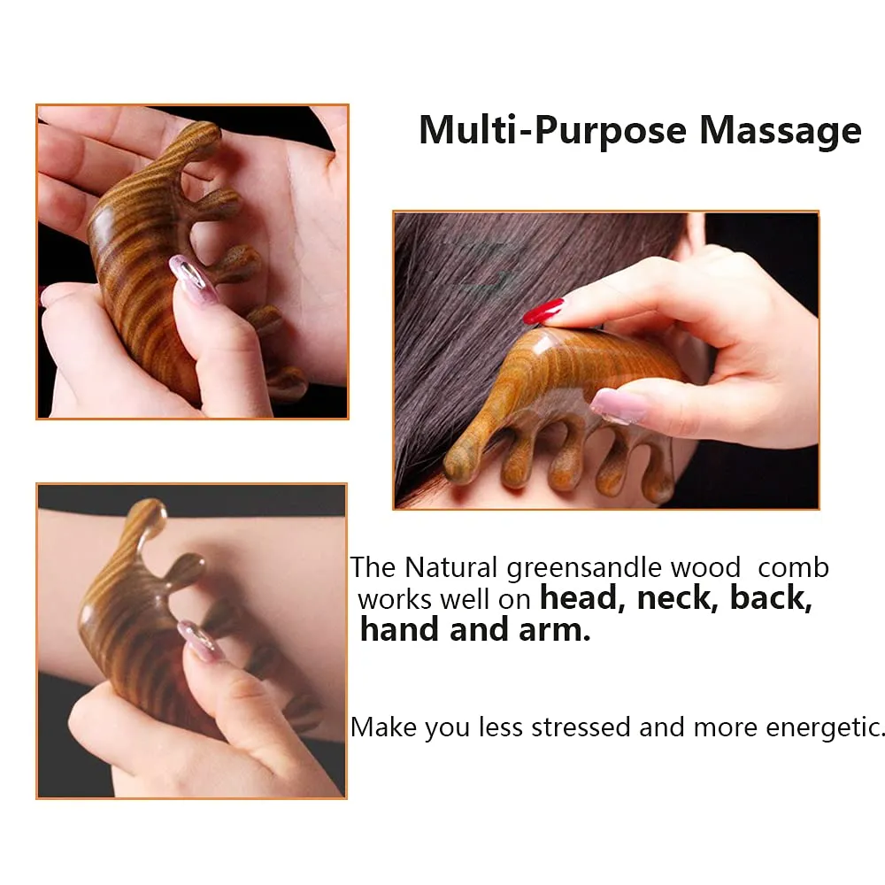 Natural Wood Wide Tooth Hair Comb Head Scalp Massage No Static Green Sandalwood Hair Pick Wooden Comb for Men and Women