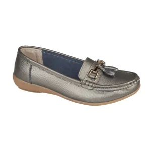 Nautical Leather Loafer Gunmetal