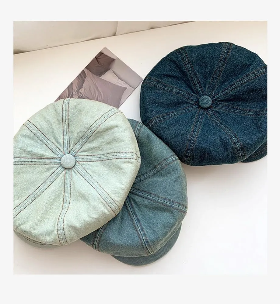 Newsboy Beret Caps for Women Men Cap Denim Autumn Spring Cabbie Painter Paperboy Hats