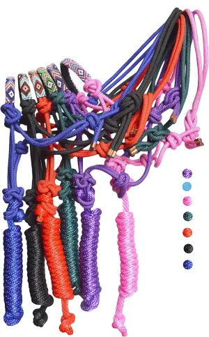 Nylon Horse Braided Rope Halter Beaded Noseband Lead Rope (Turquoise A)