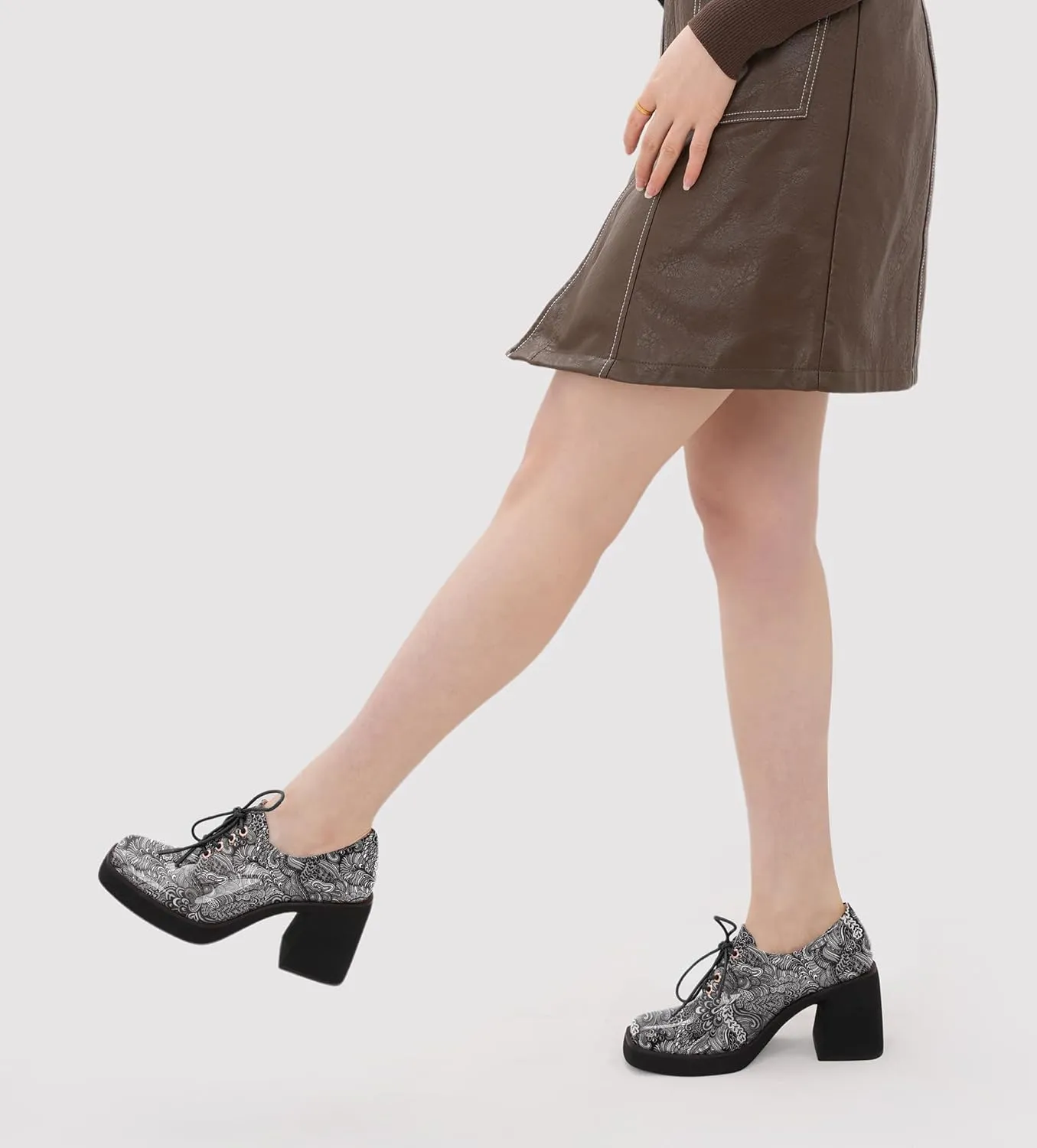 Oh Mispares Women's Chunky Heeled Oxfords Square Toe Platform Oxford Shoes for Women Lace-up Patent Leather Shoes Comfortable Business Dress Pump Shoes for Work