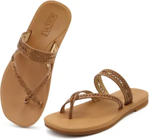ONCAI Flip Flops for Womens,Flat Dressy Thong Sandals Square Toe with Fashion Summer Beach Comfortable Slip On Rubber Soles Size US 6-11