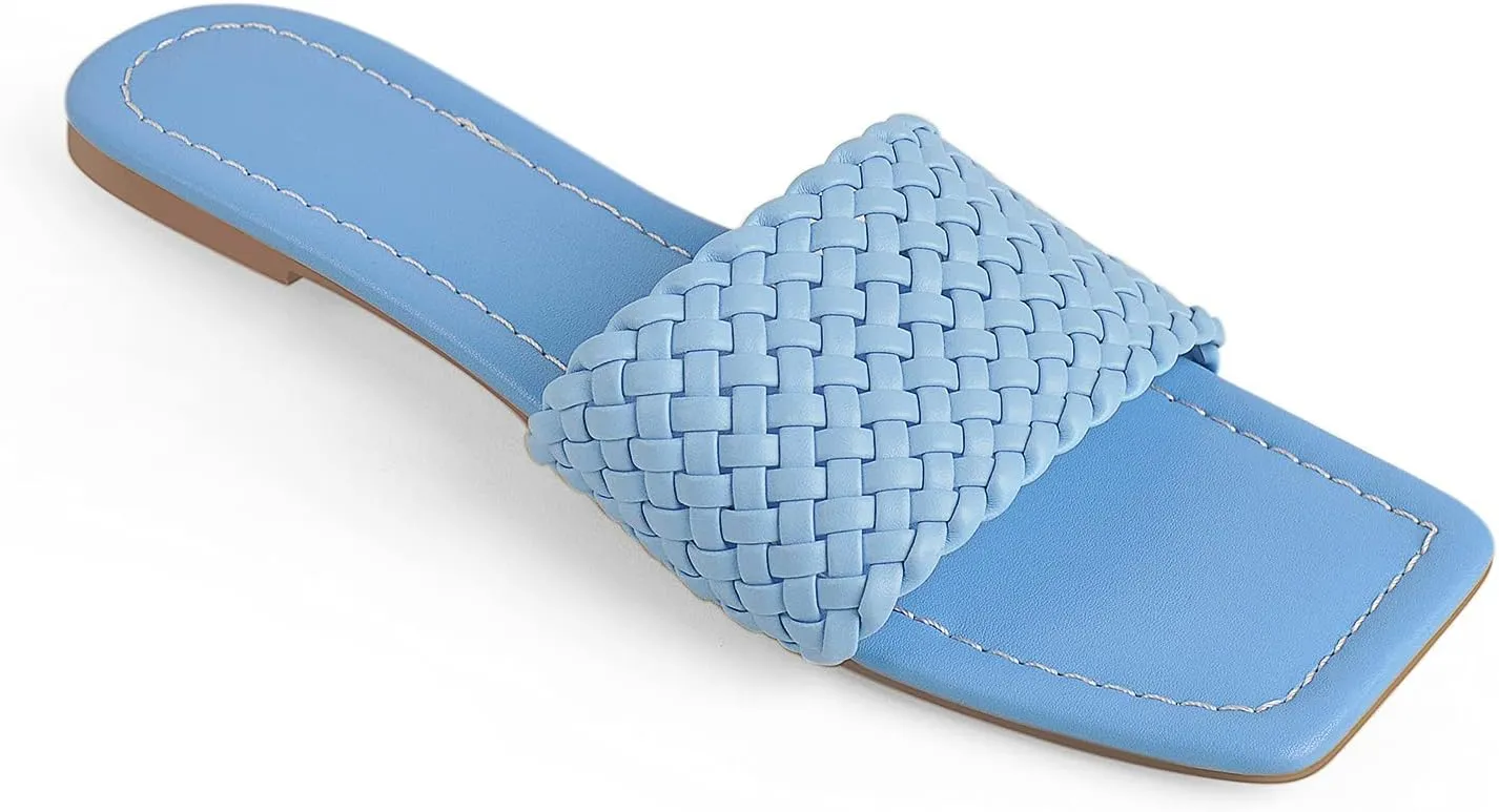 onlymaker Women's Square Open Toe Backless Flat Slipper Sandals Summer Wide Fit Slipper