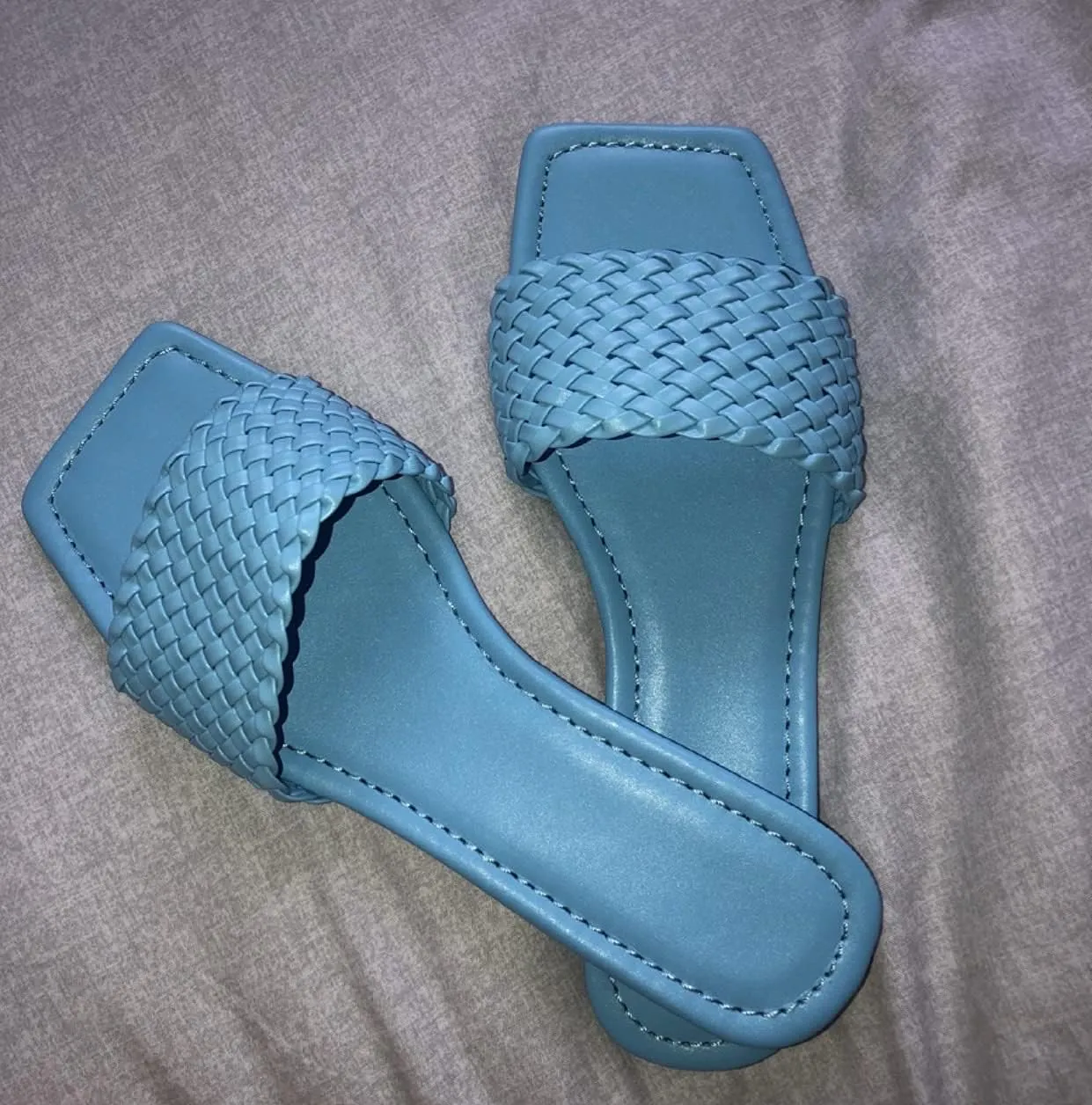 onlymaker Women's Square Open Toe Backless Flat Slipper Sandals Summer Wide Fit Slipper