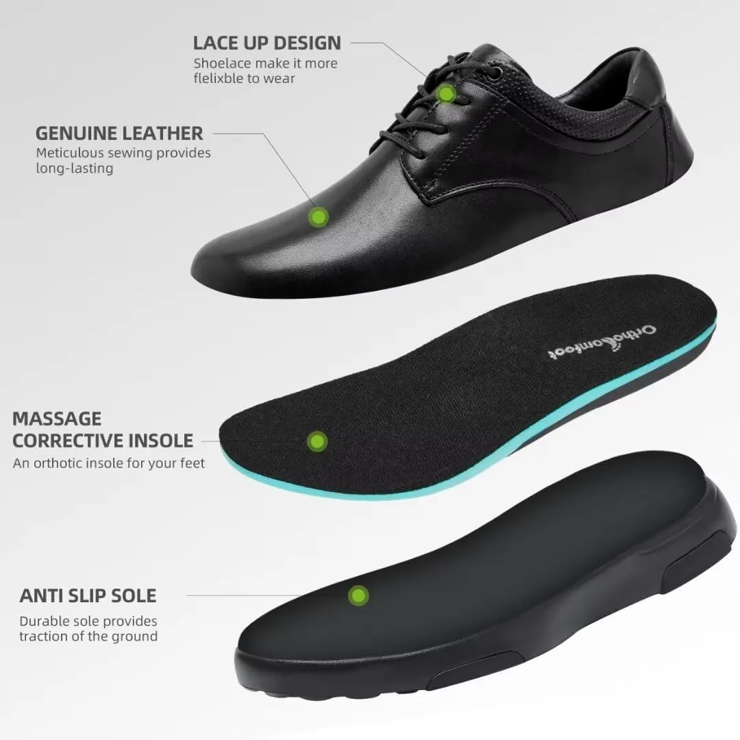 OrthoComfoot Men's Orthopedic Leather Dress Walking Shoes: Comfortable Orthotic Fashion Sneakers with Arch Support, Casual Plantar Fasciitis Business Work Oxfords for Foot and Heel Pain Relief