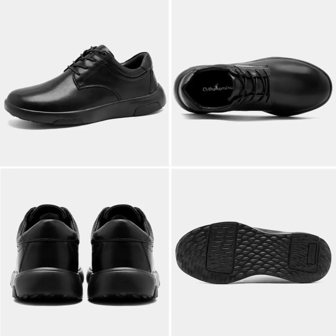 OrthoComfoot Men's Orthopedic Leather Dress Walking Shoes: Comfortable Orthotic Fashion Sneakers with Arch Support, Casual Plantar Fasciitis Business Work Oxfords for Foot and Heel Pain Relief