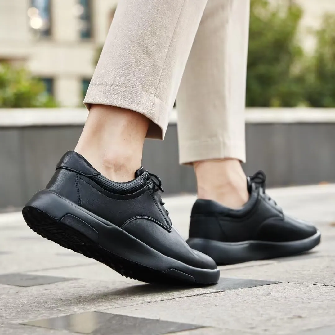 OrthoComfoot Men's Orthopedic Leather Dress Walking Shoes: Comfortable Orthotic Fashion Sneakers with Arch Support, Casual Plantar Fasciitis Business Work Oxfords for Foot and Heel Pain Relief