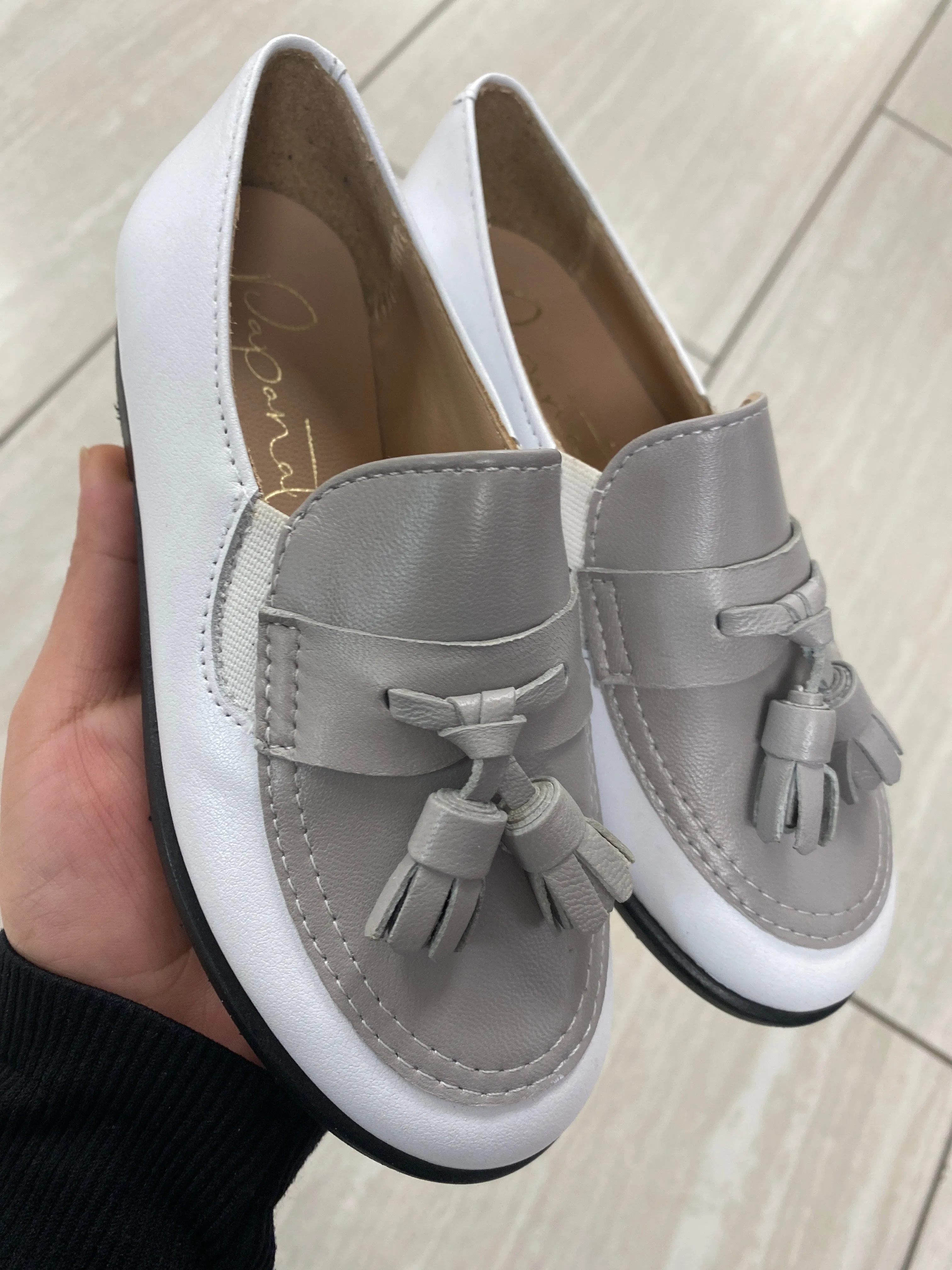 Papanatas White and Gray Tassel Loafer