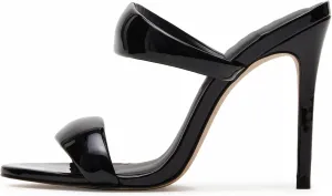 Patent Heeled Sandals for Women Open Pointed Toe Slip On Stiletto Mule Heels Comfortable Double Strap Dress Pumps Sandal Shoes