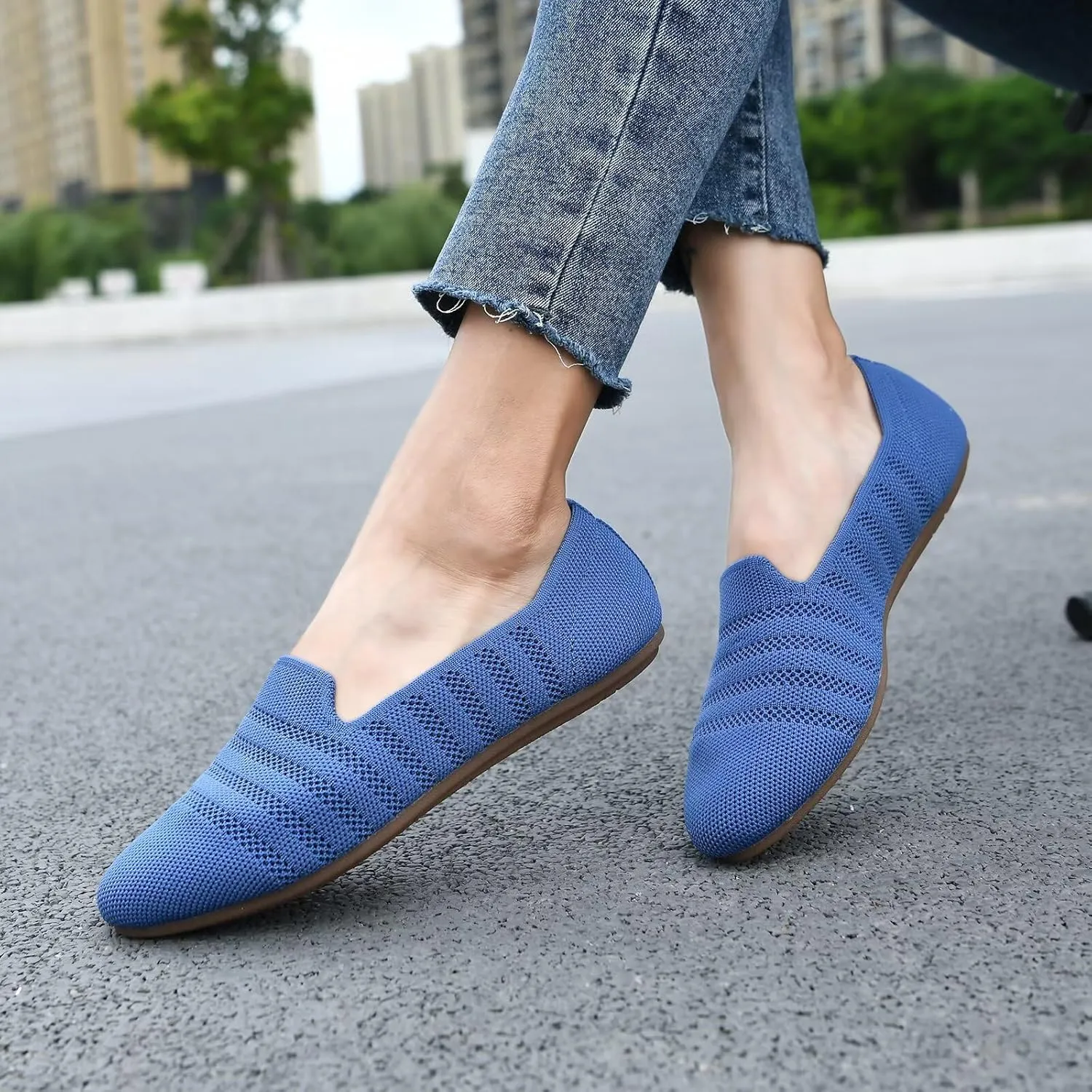 poemlady Women’s Ballet Flat Shoes Dress Shoes Knit Round Toe Slip On Ballerina Walking Flats Shoes for Woman Low Wedge Casual