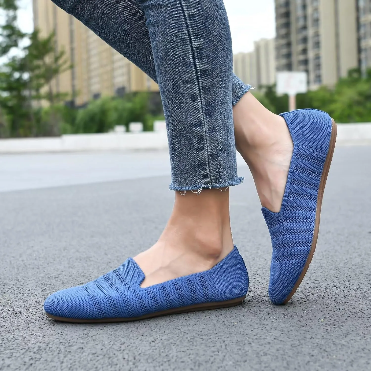 poemlady Women’s Ballet Flat Shoes Dress Shoes Knit Round Toe Slip On Ballerina Walking Flats Shoes for Woman Low Wedge Casual