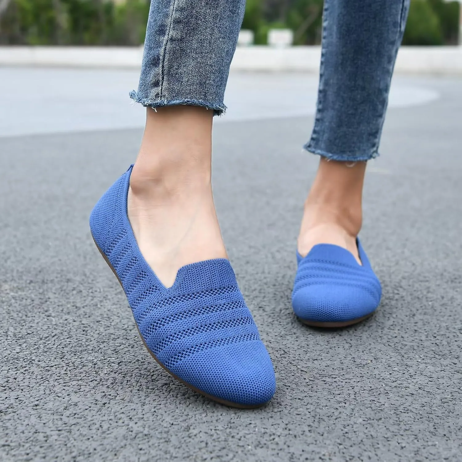 poemlady Women’s Ballet Flat Shoes Dress Shoes Knit Round Toe Slip On Ballerina Walking Flats Shoes for Woman Low Wedge Casual
