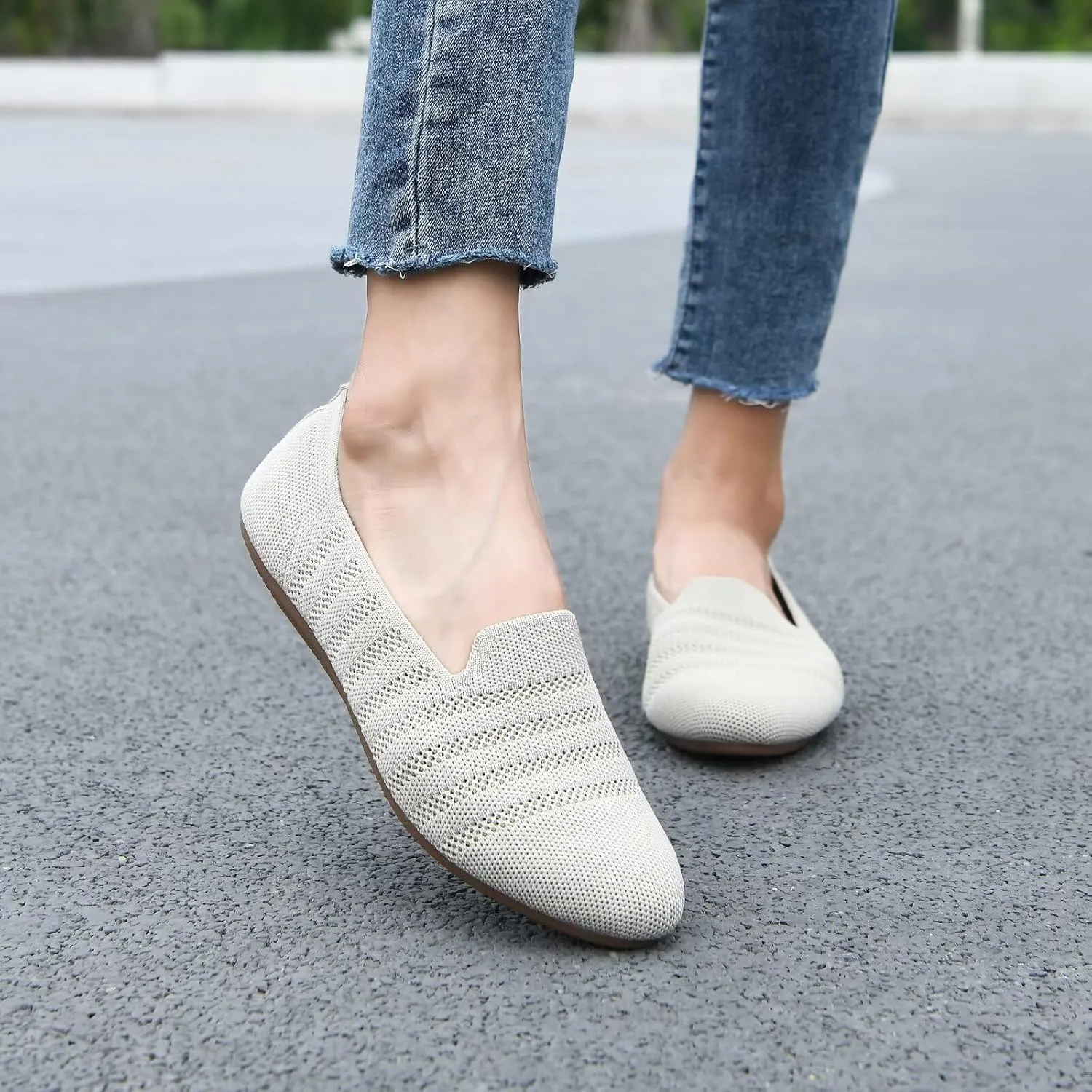 poemlady Women’s Ballet Flat Shoes Dress Shoes Knit Round Toe Slip On Ballerina Walking Flats Shoes for Woman Low Wedge Casual