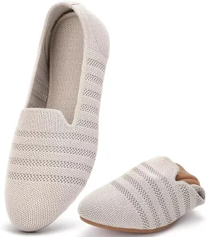 poemlady Women’s Ballet Flat Shoes Dress Shoes Knit Round Toe Slip On Ballerina Walking Flats Shoes for Woman Low Wedge Casual