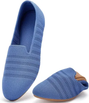 poemlady Women’s Ballet Flat Shoes Dress Shoes Knit Round Toe Slip On Ballerina Walking Flats Shoes for Woman Low Wedge Casual