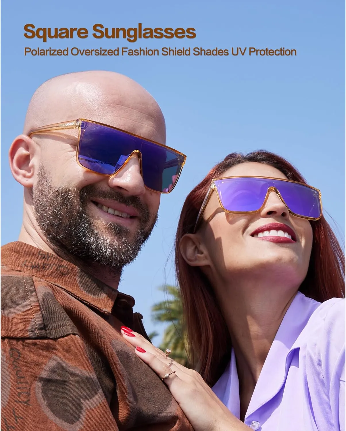 Polarized Square Sunglasses for Women Men Oversized Fashion Siamese Lens Style Flat Top Shield Shades UV Protection