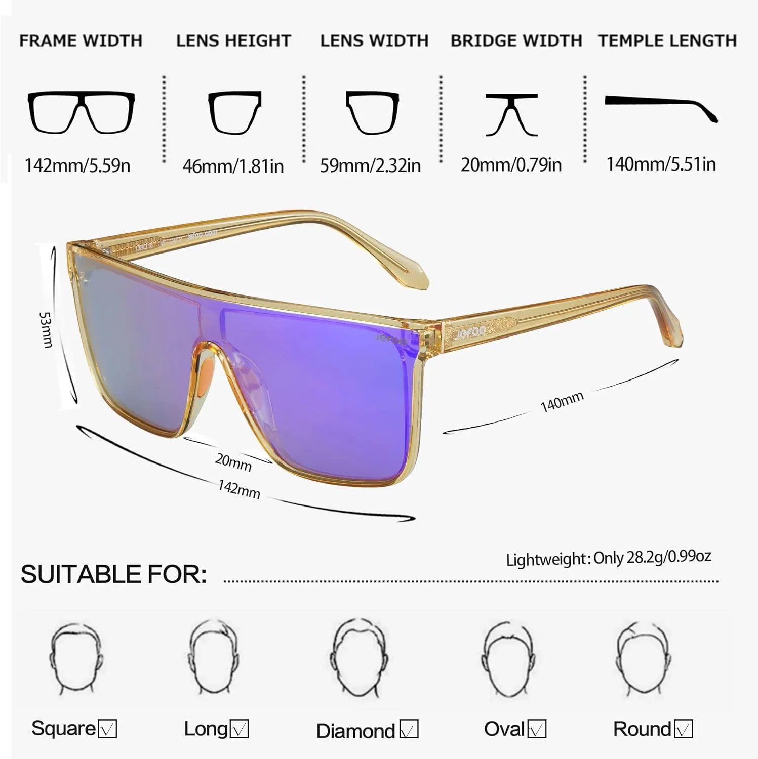 Polarized Square Sunglasses for Women Men Oversized Fashion Siamese Lens Style Flat Top Shield Shades UV Protection