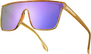Polarized Square Sunglasses for Women Men Oversized Fashion Siamese Lens Style Flat Top Shield Shades UV Protection