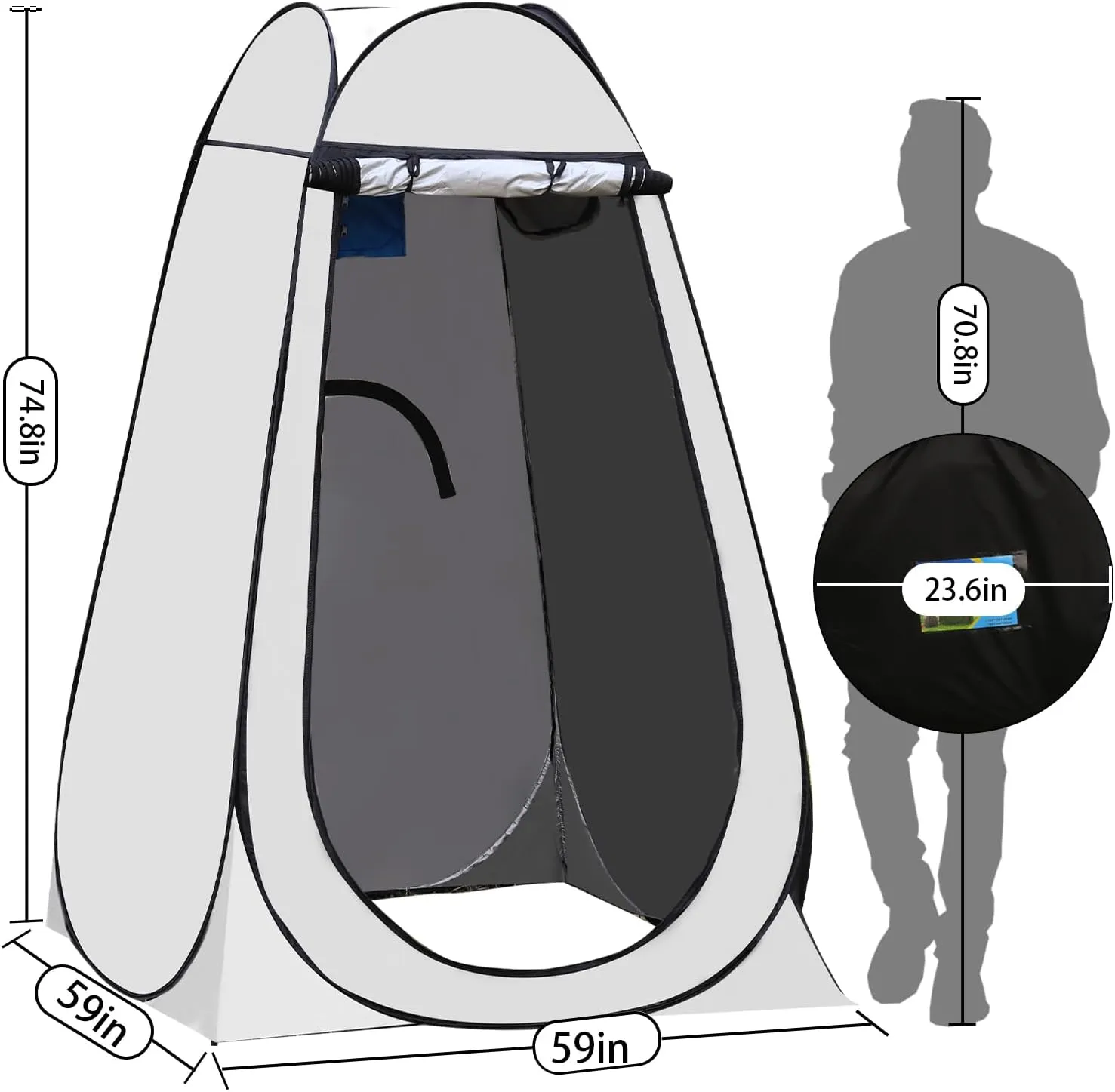 Portable Pop Up Privacy Tent, Outdoor Camping Bathroom Toilet Shower Tent Spacious Dressing Changing Room for Hiking Beach Picnic Fishing, Instant Rain Shelter with Carrying Bag-